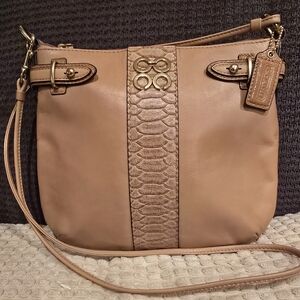 COACH 44808 Colette Tan Crossbody Bag with Snakeskin Embossed Panel